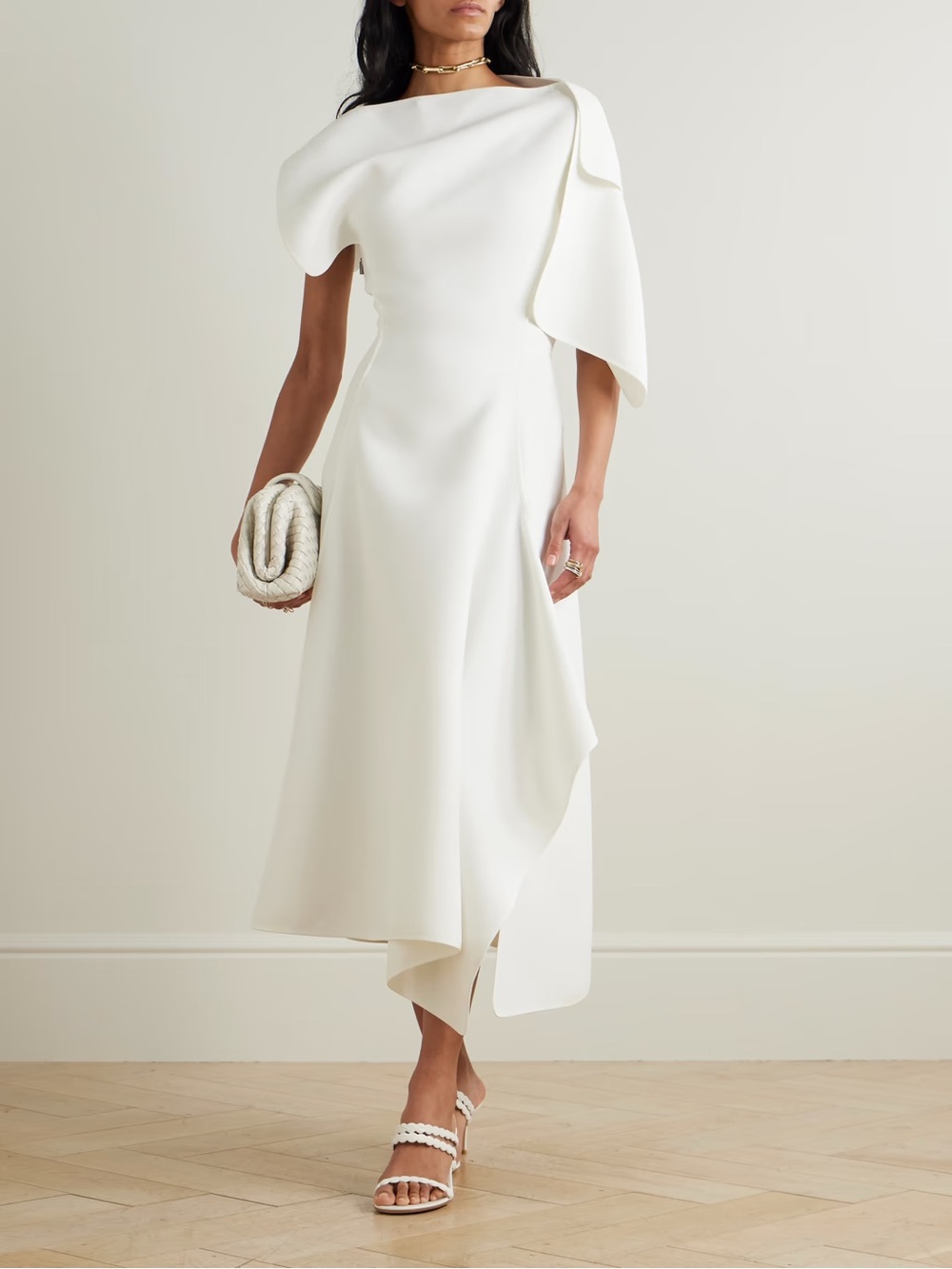 Maticevski White Structured Midi Dress with Cap Sleeve Detailing
